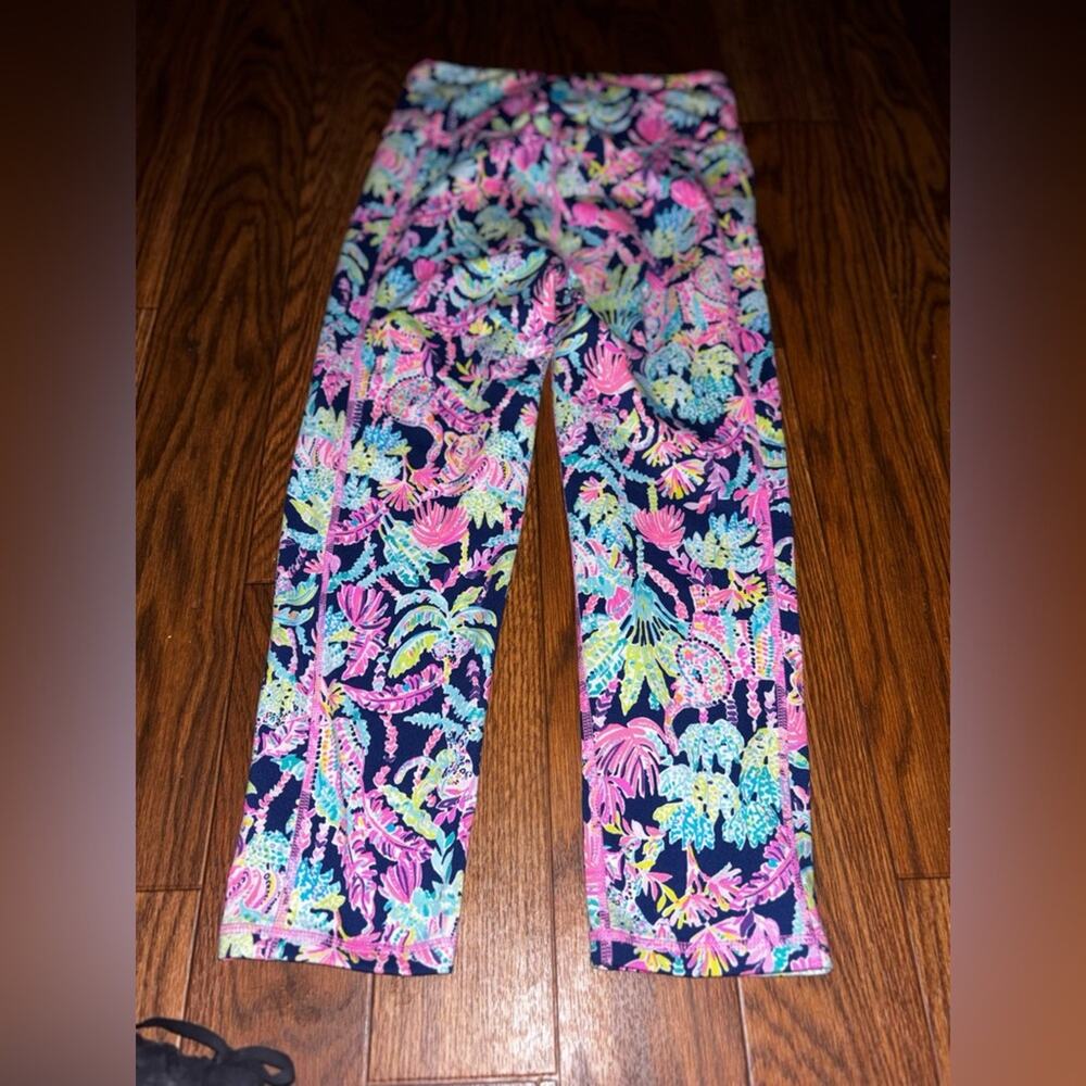Lilly Pulitzer Pink and Blue Floral Leggings Vibrant Stretch Bottoms size small